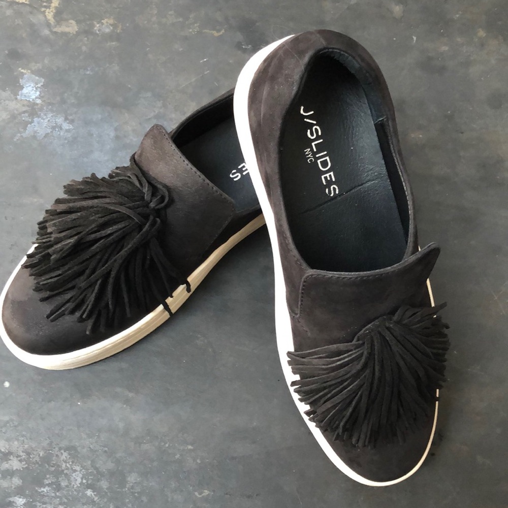Jslide black leather slip on shoe